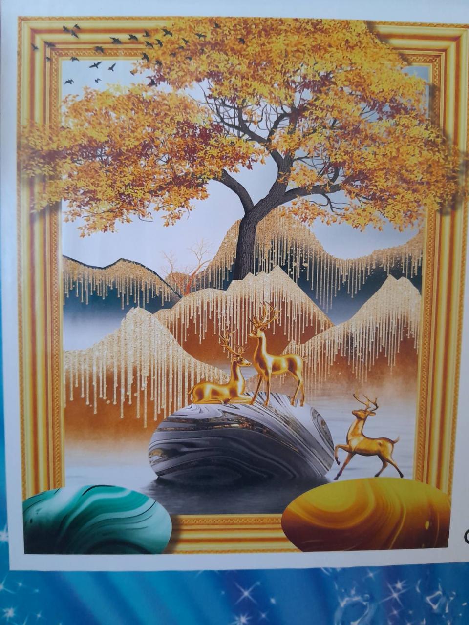 Алмазна мозаїка Дерево Бонсай із золотими Антилопами 40х50 см