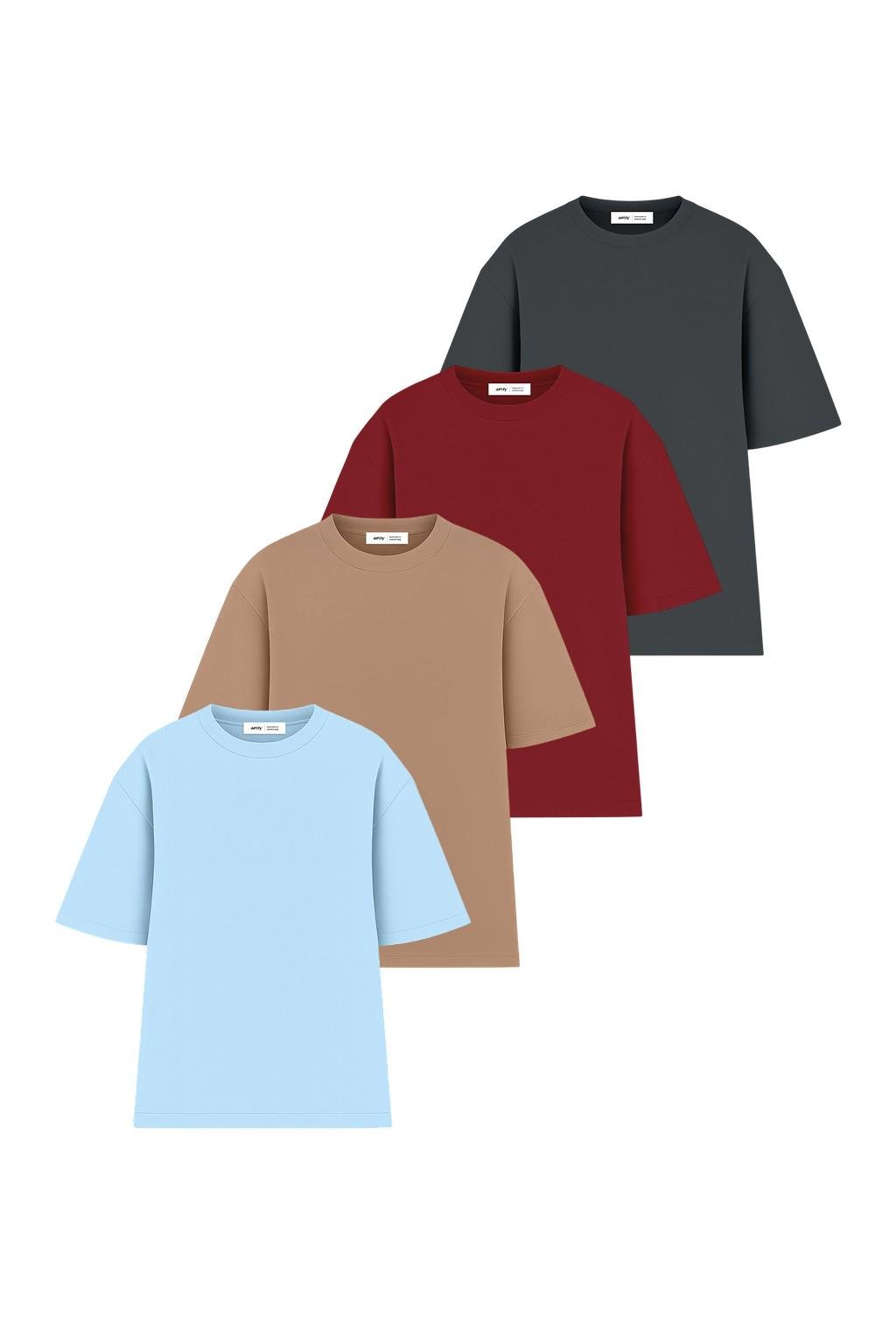 Набор женских футболок Ray 4 шт. oversize L/XL Бордовый/Темно-серый/Голубой/Коричневый (U0104W-4PACK5)