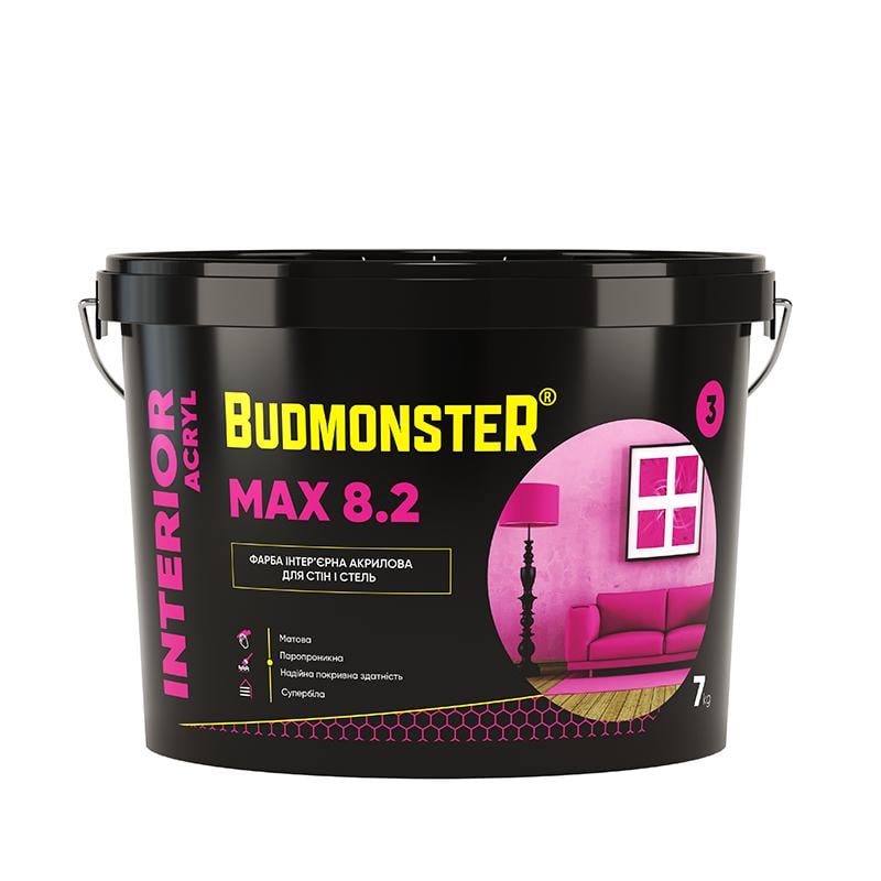 Фарба інтер'єрна акрилова BudmonsteR 8.2 INTERIOR ACRYL MAX 7 кг (100403) - фото 1 Фарба інтер'єрна акрилова BudmonsteR 8.2 INTERIOR ACRYL MAX 7 кг (100403) - фото 1
