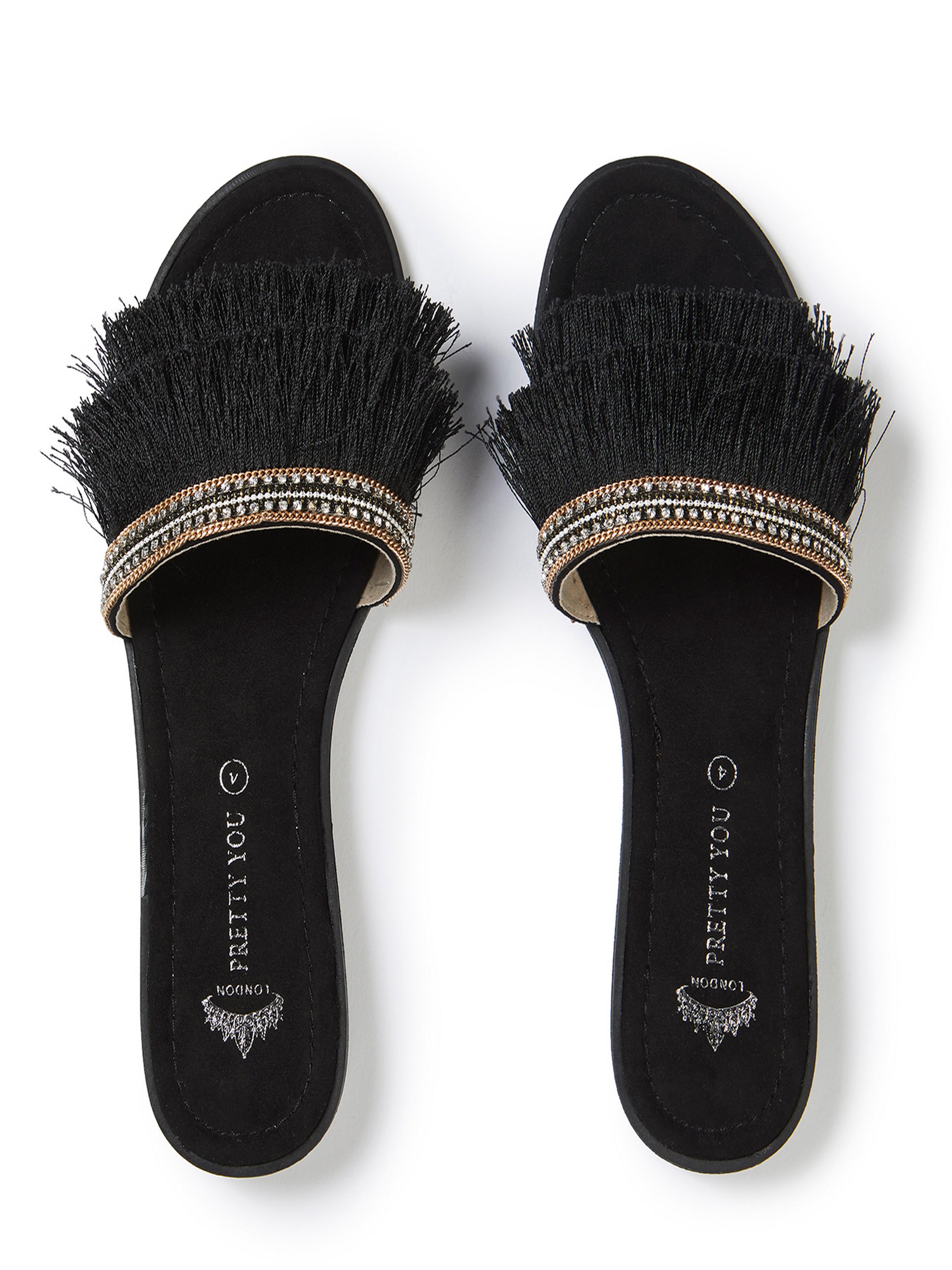 Шлепанцы Pretty you London Fringe 36 Black (5060526412034)