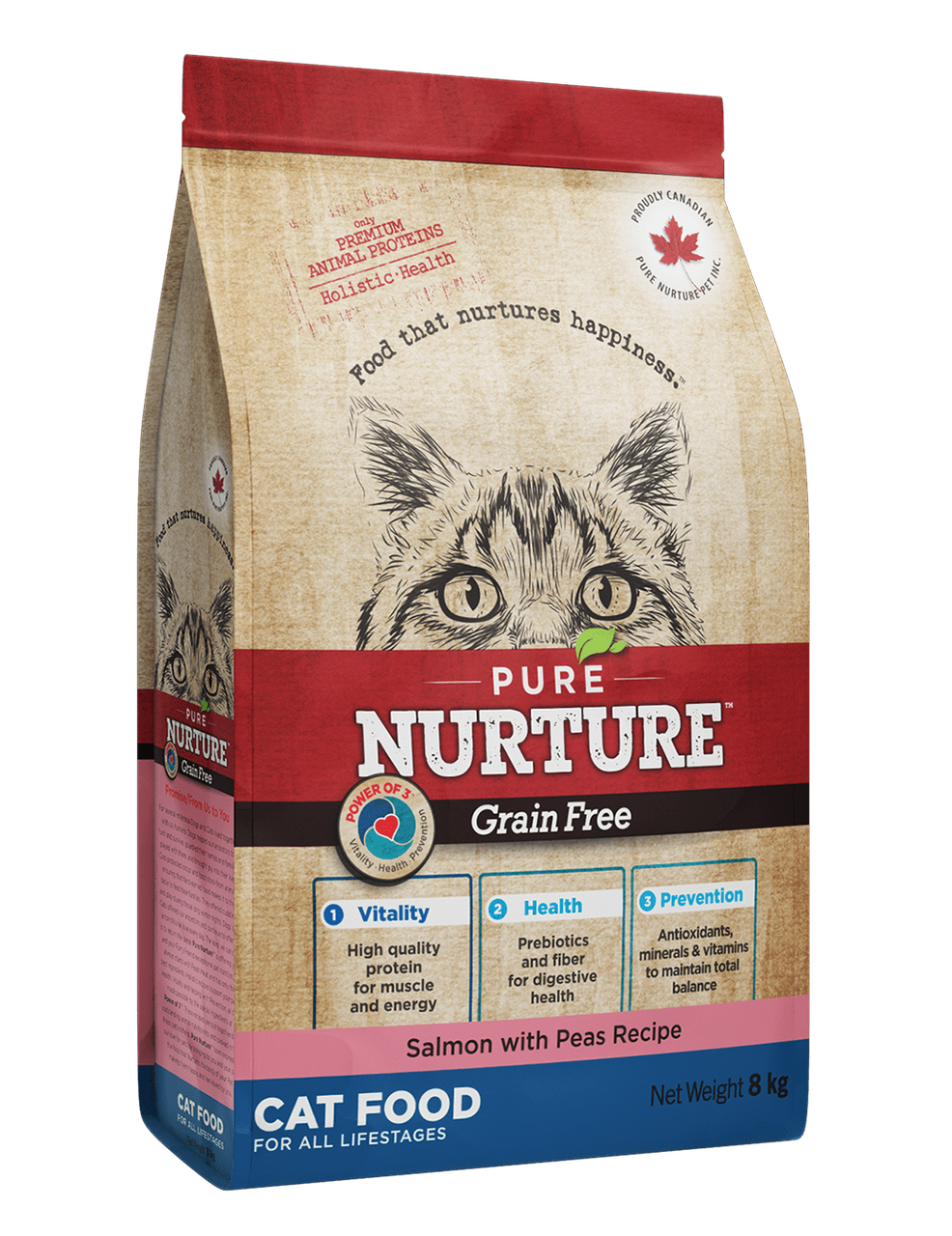 Корм сухой беззерновой Pure Nurture Grain Free для кошек на всех стадиях жизни с лососем и горошком 8 кг (34068483)
