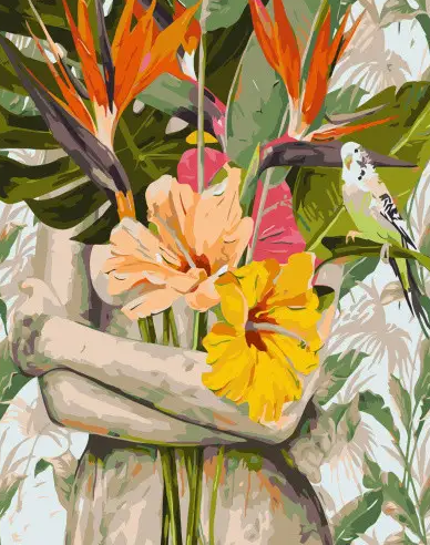 Картина по номерам Strateg Экзотические цветы в объятиях 40x50 см (VA-3307)