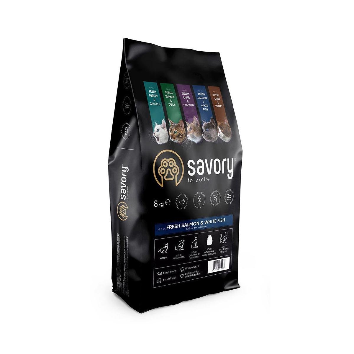 Сухий корм для довгошерстих котів Savory лосось і біла риба 8 кг (30037)