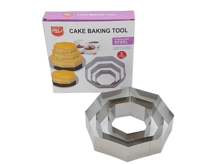 Металлическая кондитерская форма для выпечки и сборки тортов в наборе 3 шт. Восьмигранник H 4,5 cm 18559 Металлическая кондитерская форма для выпечки и сборки тортов в наборе 3 шт. Восьмигранник H 4,5 cm 18559