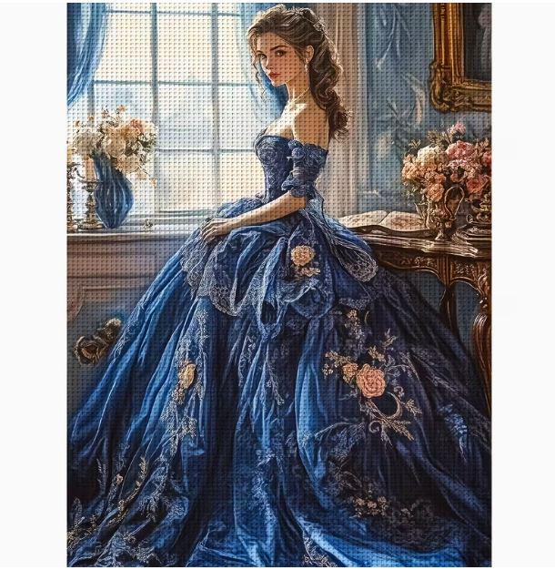 Набор для вышивки крестом JOZYSH Изысканная Дама в Синий платья 14 CT канва Аида с нанесенным рисунком 30х40 см (2977116237)