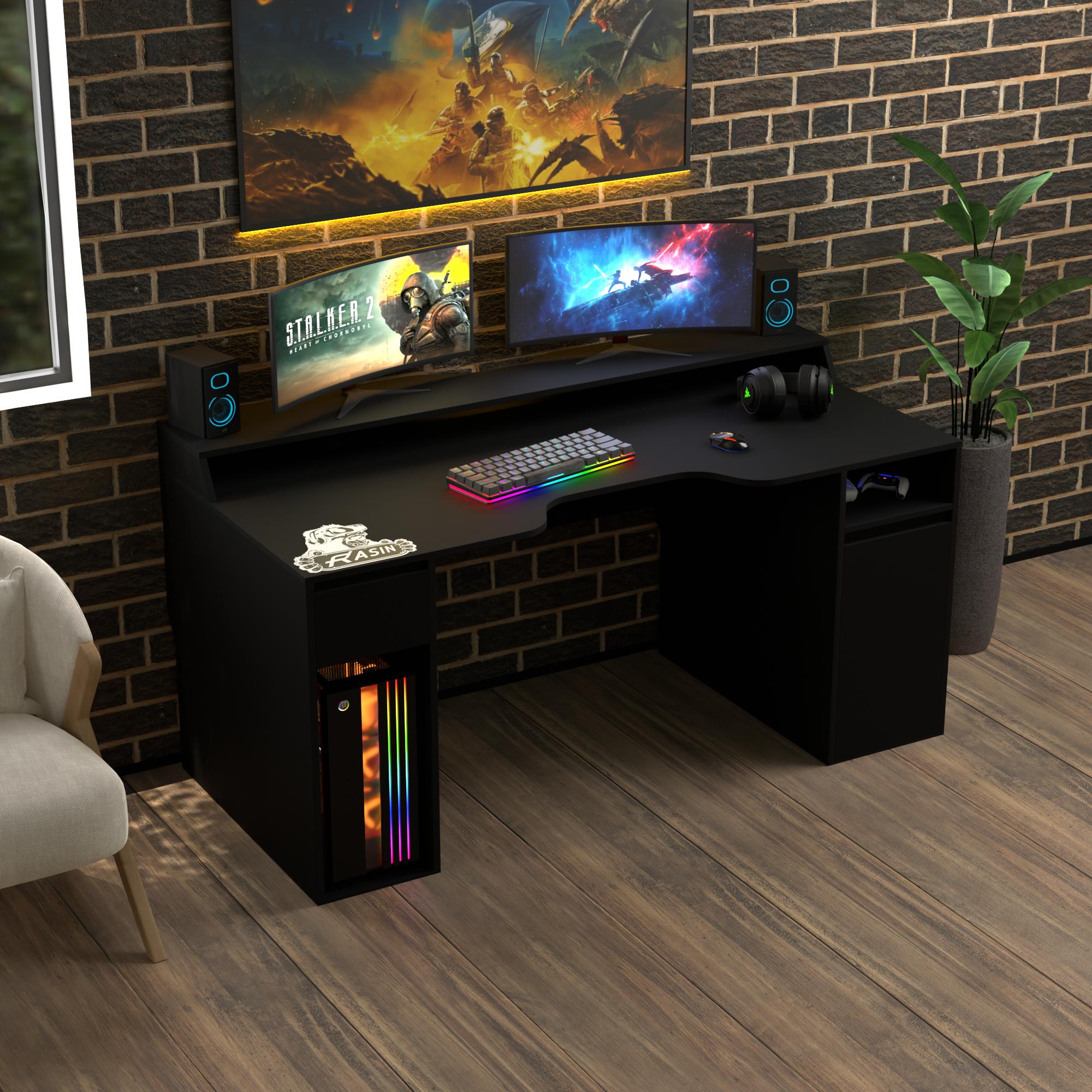 Стол геймерський ергономічний із надбудовою Zeus Rasin RS-27 ламінована ДСП Чорний (RS-27) - фото 2 Стол геймерський ергономічний із надбудовою Zeus Rasin RS-27 ламінована ДСП Чорний (RS-27) - фото 2