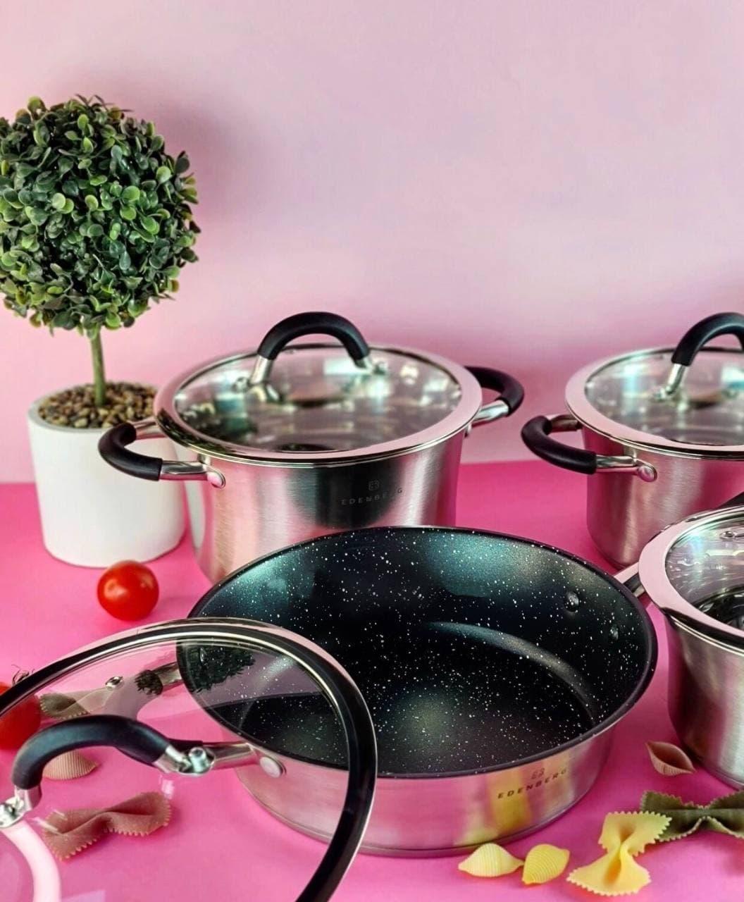 Набір каструль Edenberg із нержавіючої сталі + ківш із товстим дном 8 пр. (EB-2407) - фото 7 Набір каструль Edenberg із нержавіючої сталі + ківш із товстим дном 8 пр. (EB-2407) - фото 7
