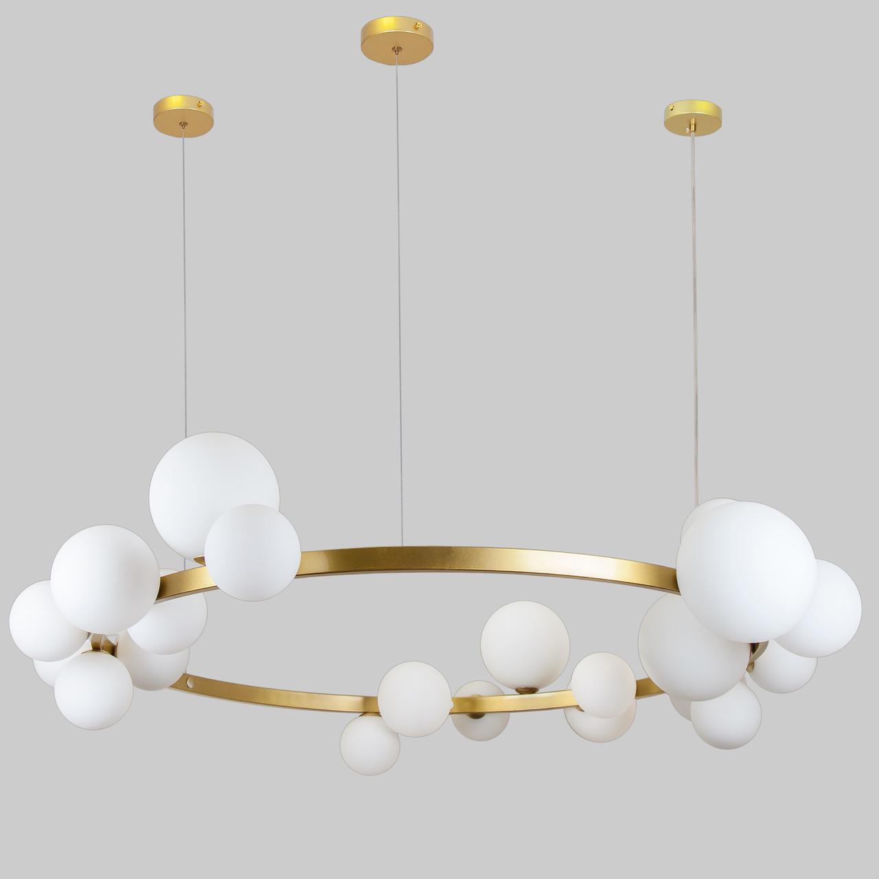 Люстра Bubbles кругла з кульок на 24 лампи 120 см Золотий (918-LP267-24 GD+WH)