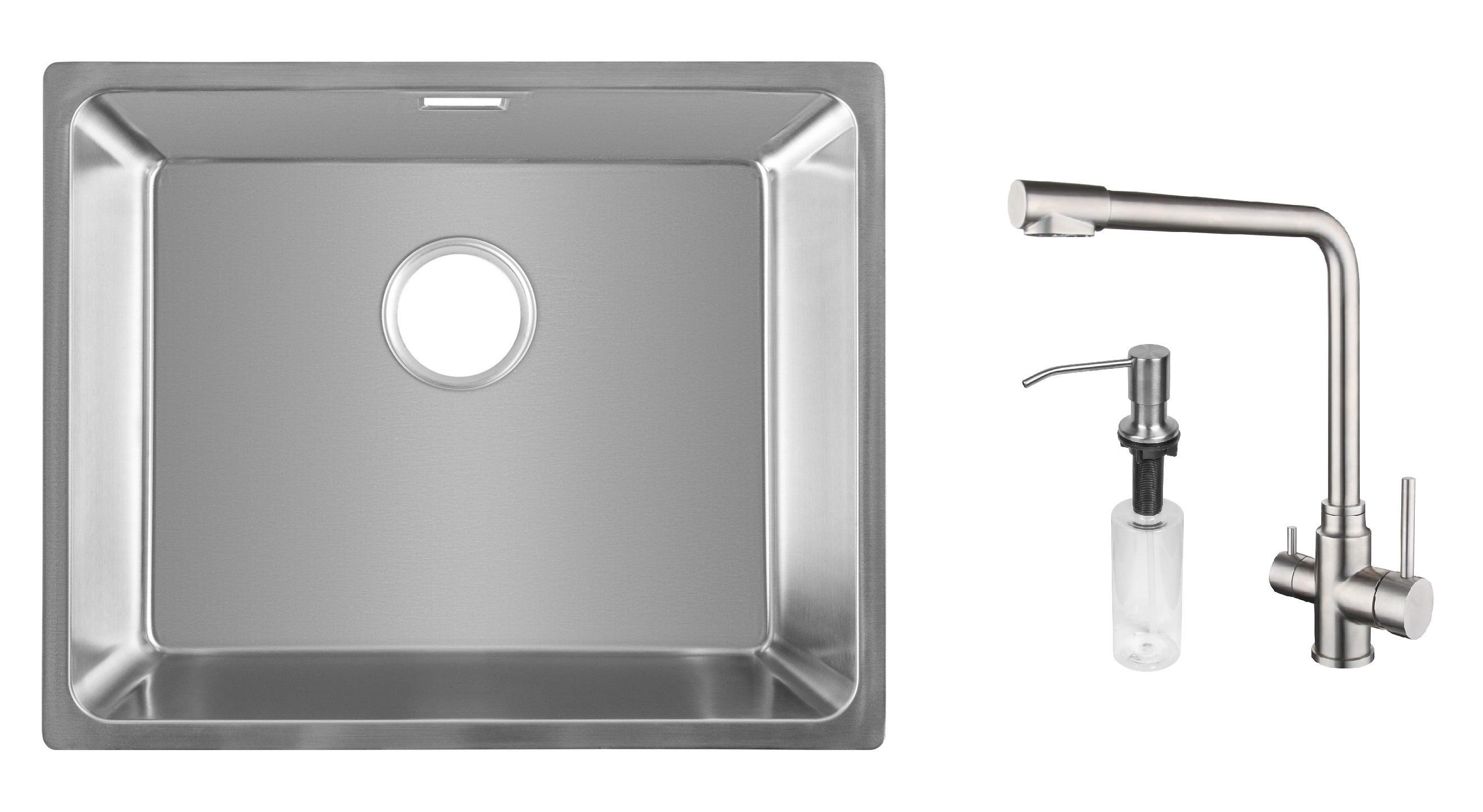 Комплект из кухонной мойки Gunter&Hauer Gera 5420 IX кухонного смесителя Gunter&Hauer LUFT Br и дозатора Gunter&Hauer SOAP DISPENSER Inox