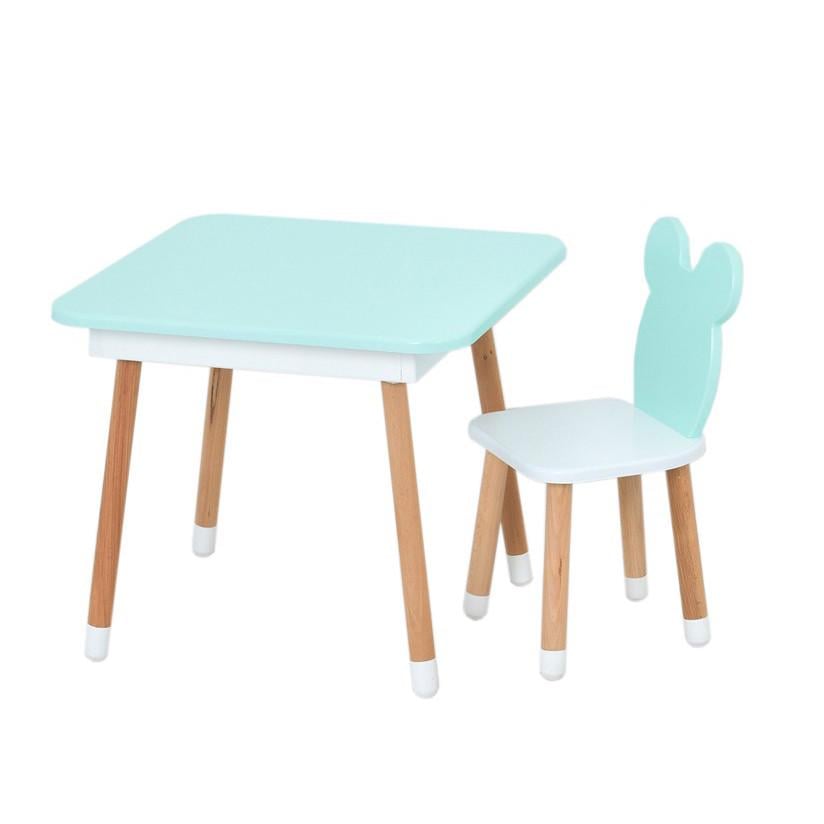 Дитячий стіл зі стільцем з ящиком Bambi комбінований 60х60х53 см Бірюзовий (KL-154-R-45)