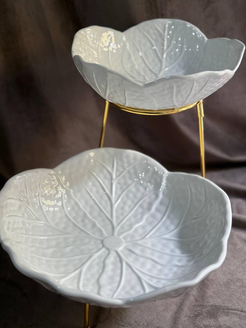 Фруктовница Yiwu C251 фарфоровая на металлической подставке 2 яруса 35х25х26 см Белый (30041786) - фото 7 Фруктовница Yiwu C251 фарфоровая на металлической подставке 2 яруса 35х25х26 см Белый (30041786) - фото 7