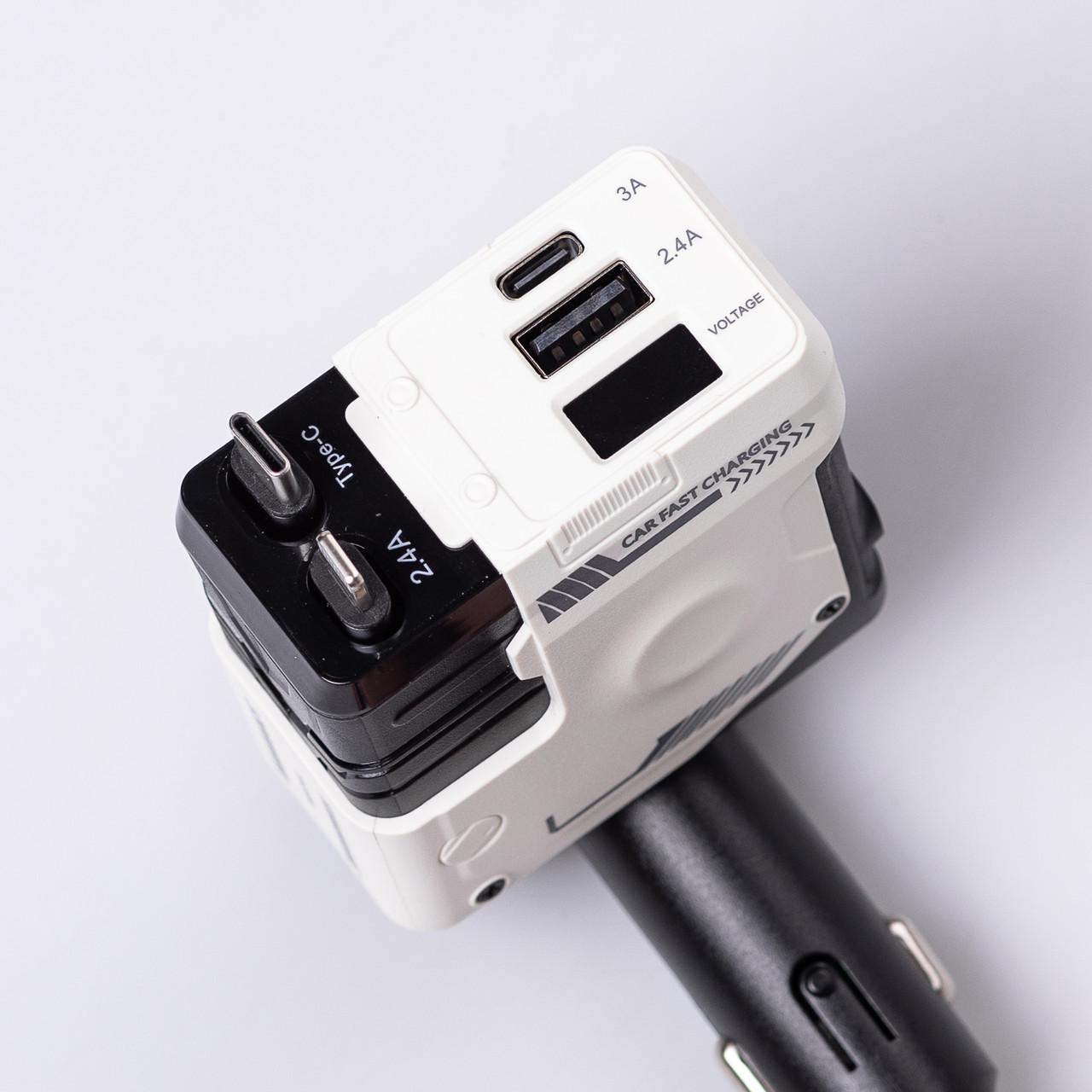 Зарядний пристрій автомобільний Mecha з висувними кабелями та портами USB/Type-C Білий (6833) - фото 5 Зарядний пристрій автомобільний Mecha з висувними кабелями та портами USB/Type-C Білий (6833) - фото 5
