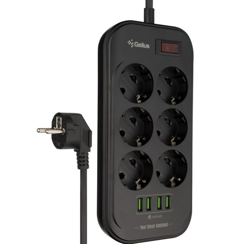 Фільтр мережевий Gelius U-Power GP-PS-002 6 220V Ports/4 USB Ports 3,4A 2 м Black - фото 2 Фільтр мережевий Gelius U-Power GP-PS-002 6 220V Ports/4 USB Ports 3,4A 2 м Black - фото 2