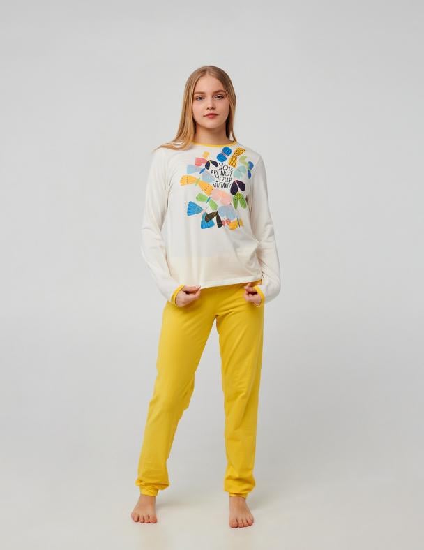Пижама детская для девочки Smil 95 cotton хлопок/стрейч-кулир 146 см Молочный/Желтый (104750)