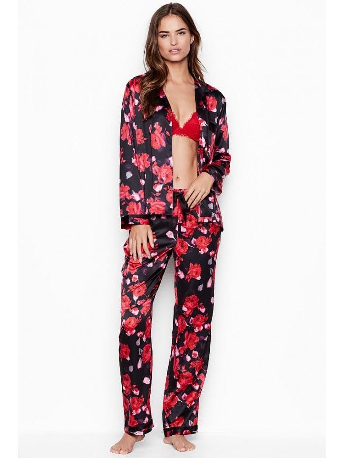 Пижама Victoria's Secret The Satin Long PJ Set Black Floral Print Regular XS Черный (27178738D) Пижама Victoria's Secret The Satin Long PJ Set Black Floral Print Regular XS Черный (27178738D)