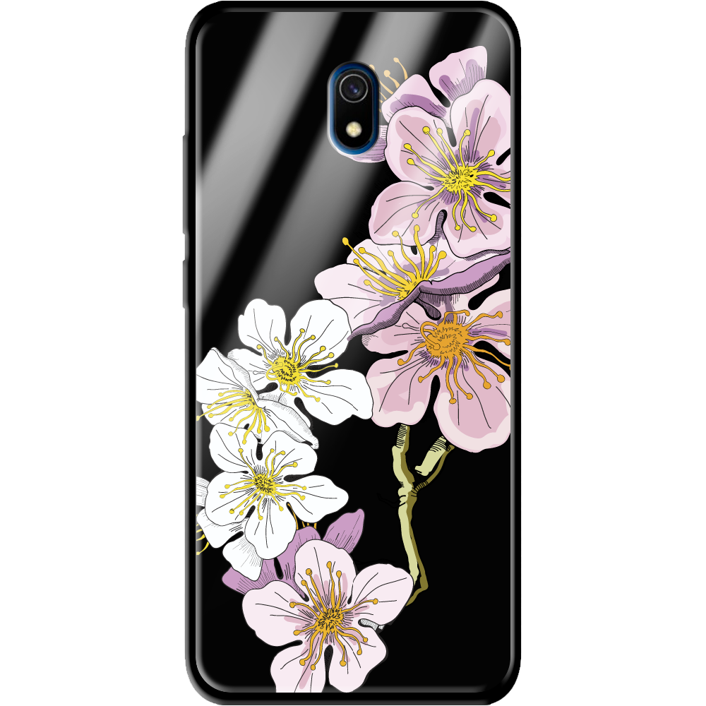 Чехол Boxface Xiaomi Redmi 8A Cherry Blossom Черный силикон со стеклом (38341-cc4-39409)