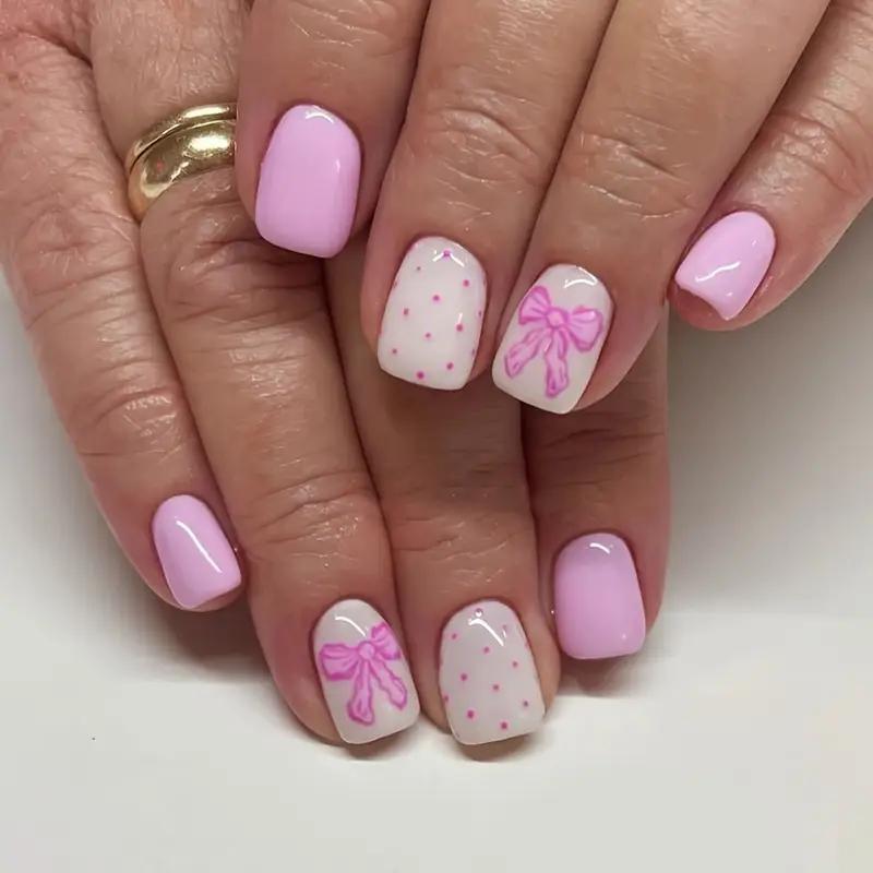 Накладные короткие ногти Pink Bow квадрат с клеевыми пластинами 24 шт. Розовый (2789190720) - фото 2 Накладные короткие ногти Pink Bow квадрат с клеевыми пластинами 24 шт. Розовый (2789190720) - фото 2