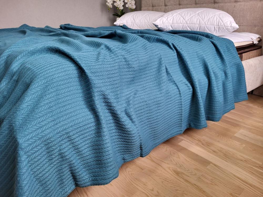 Покрывало Пике Косичка 180x220 см Лазурный (11266)