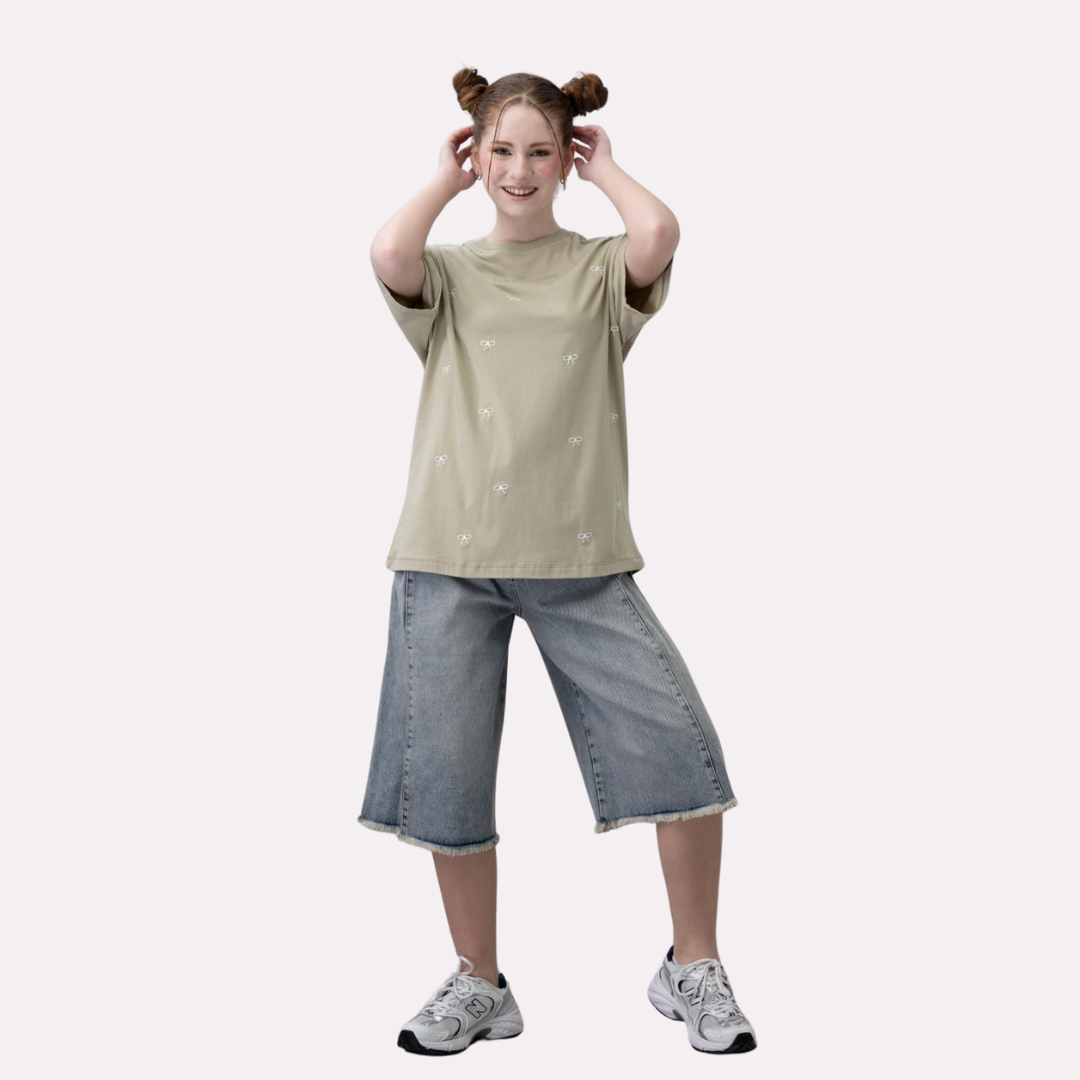 Шорти подовжені джинсові з потертостями 06508 140 см Блакитний (26431113)