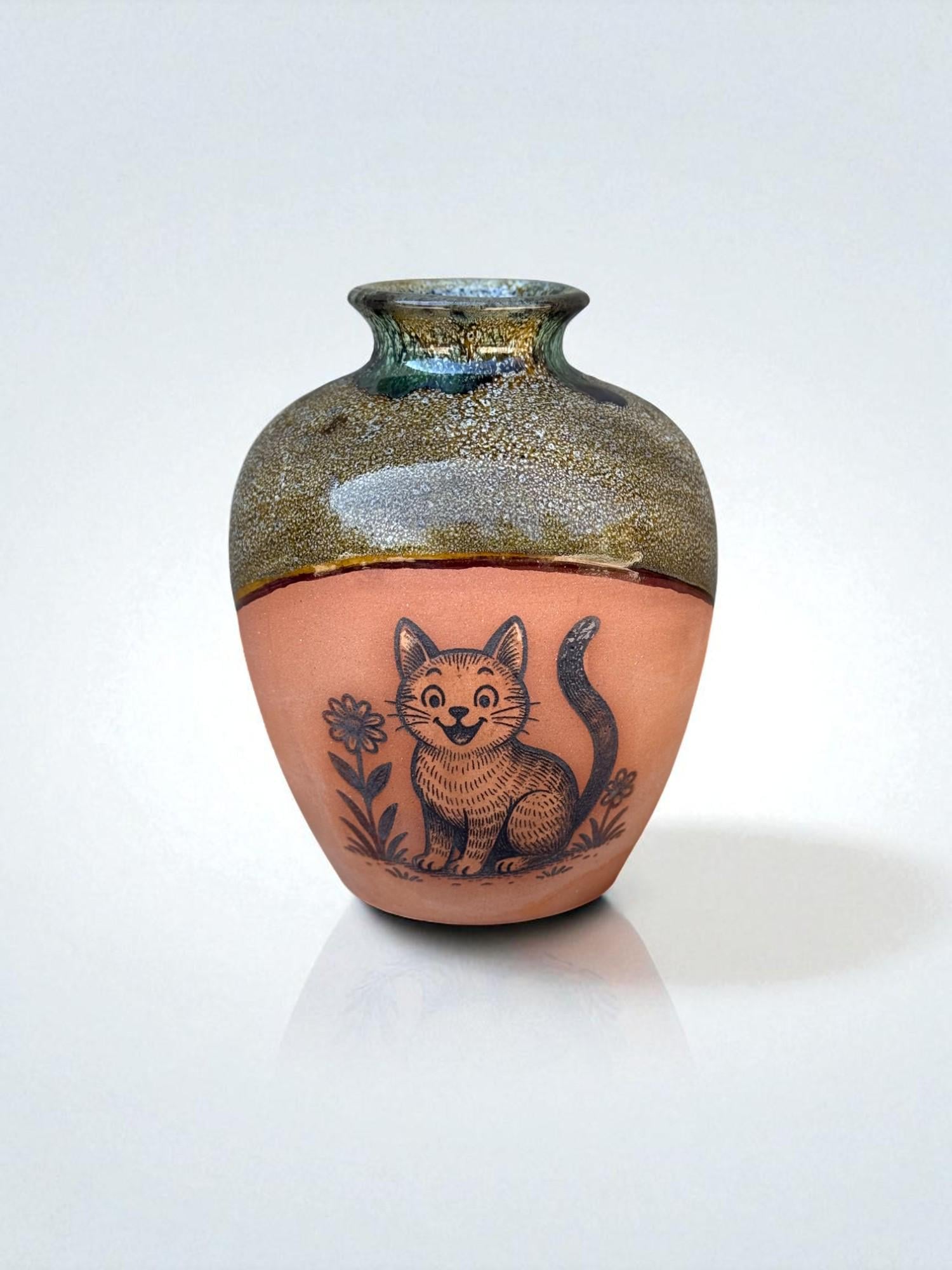 Ваза круглая ручной работы Котик 2 (28833745)