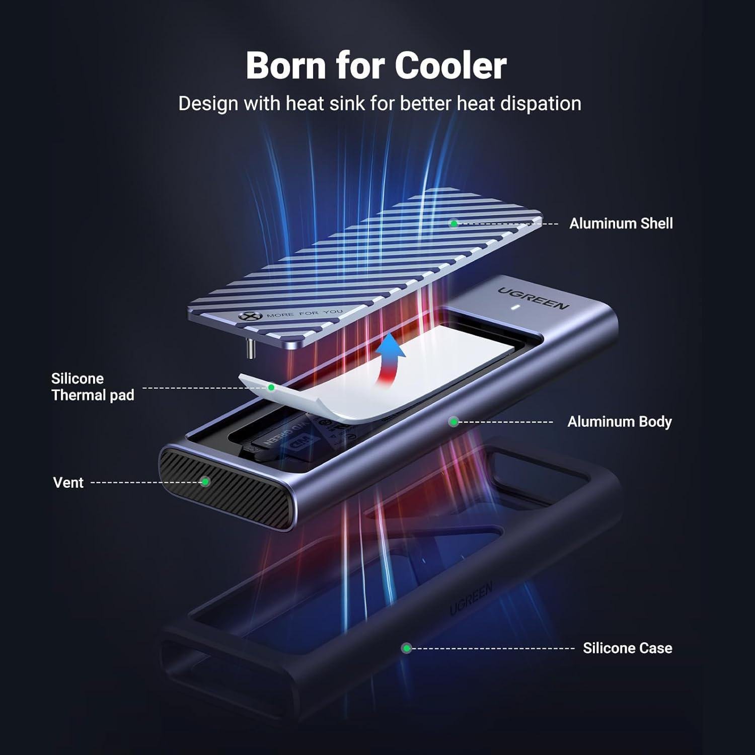 Корпус UGREEN для M.2 NVME PCI-e SSD дисків 10 Гбіт/с з кабелями M та B&M 2230/2242/2260/2280 Сірий (15511) - фото 2