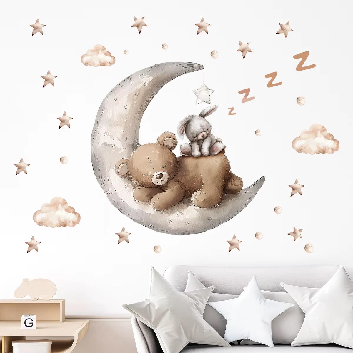 Наклейка вінілова Ведмедик із зайчиком на Місяці в дитячу кімнату на стіну для дівчаток і хлопчиків 30х60 см - фото 4 Наклейка вінілова Ведмедик із зайчиком на Місяці в дитячу кімнату на стіну для дівчаток і хлопчиків 30х60 см - фото 4