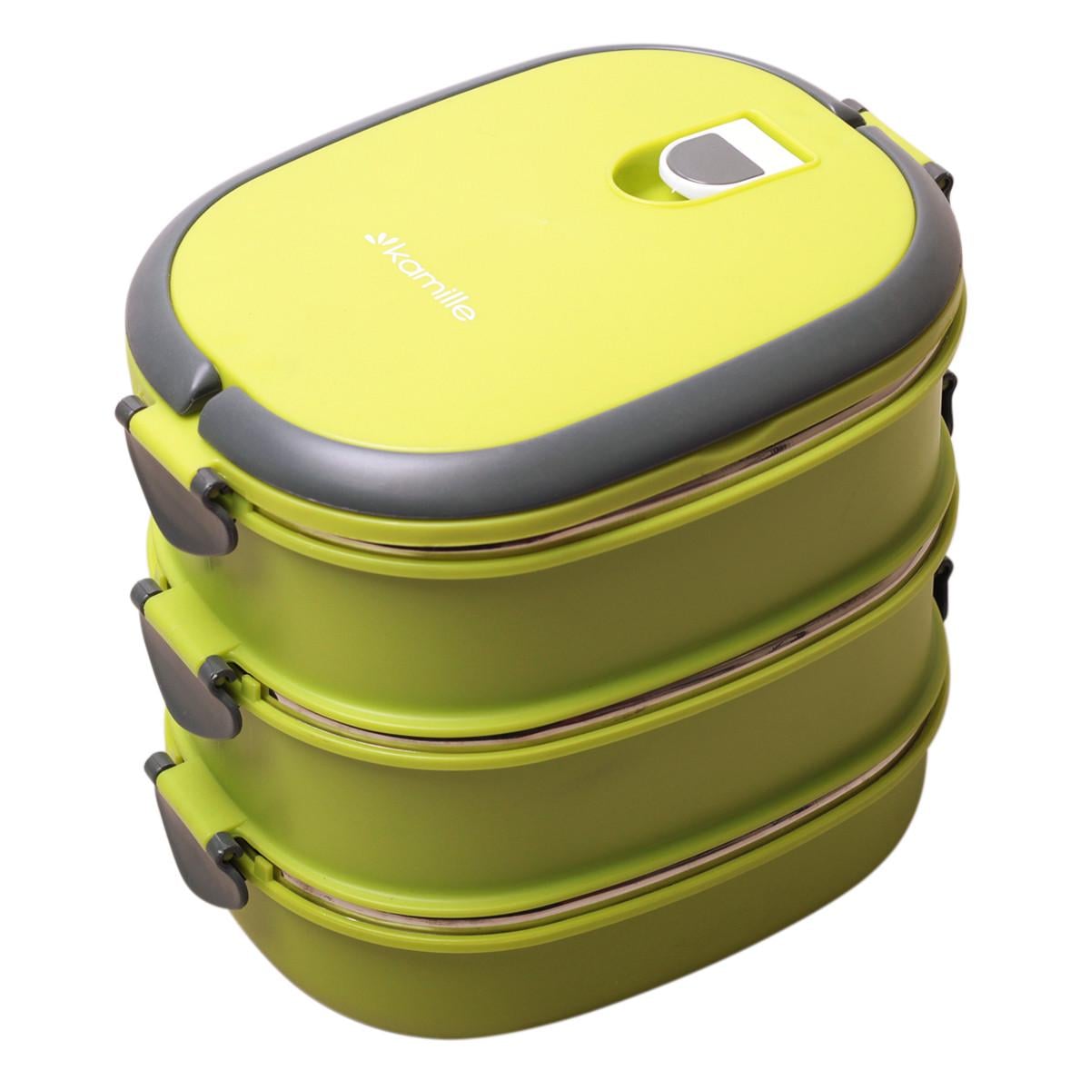 Ланч-бокс тройной Kamille KM-2110 из пластика и нержавеющей стали с ручками 2700 мл Салатовый (124-84-2110ZL)
