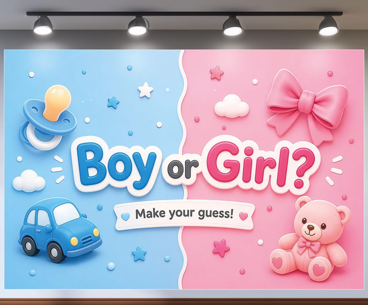 Баннер фотозона Boy or Girl Make your guess Мишка и машинка с люверсами 300x200см, №48811 Баннер фотозона Boy or Girl Make your guess Мишка и машинка с люверсами 300x200см, №48811