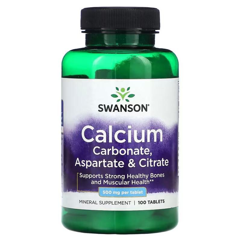 Кальций Swanson Calcium Carbonate Aspartate & Citrate 500 mg 100 tablets