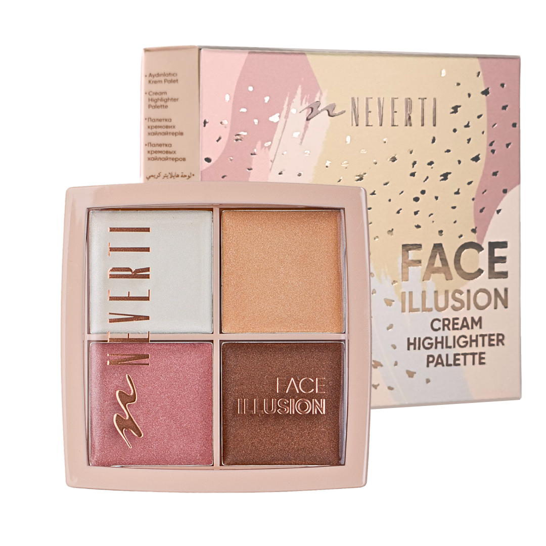 Палетка хайлайтерів для обличчя Neverti Illusion 4 відтінки (NP206)