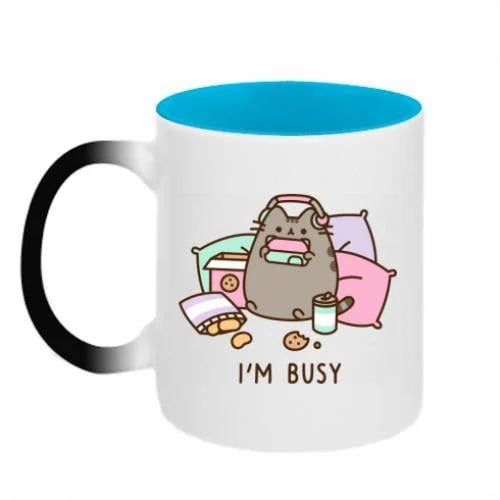 Чашка-хамелеон двухцветная Pusheen I'm Busy 320 мл Бело-голубой (13422458-33-184714)