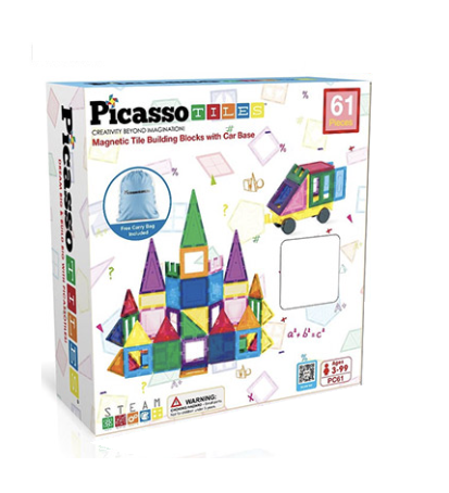 Конструктор магнитный PICASSO TILES THE BUILDING BLOCKS WITH CAR 28244 61 деталь в коробке