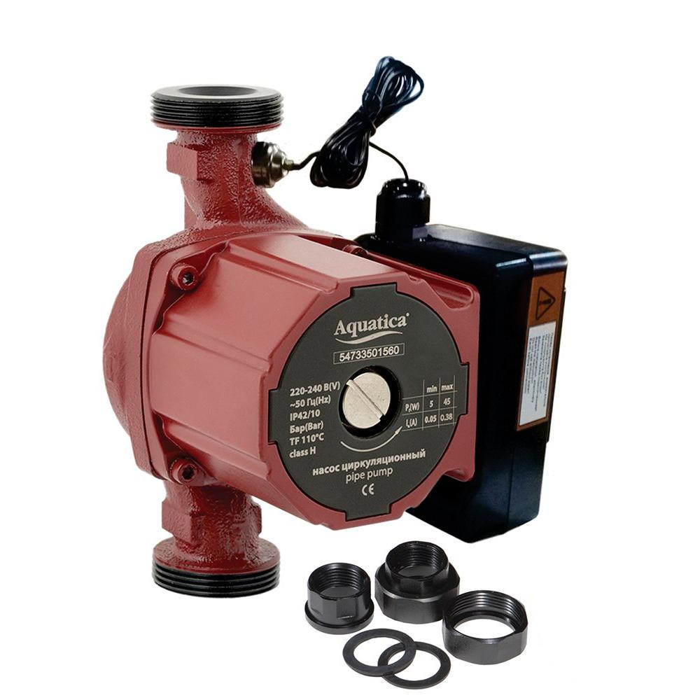 Насос циркуляционный Aquatica с термодатчиком 65 Вт Hmax 4 м Qmax 63 л/мин ⌀ 1" 130 мм гайки ⌀ 3/4" (774011)