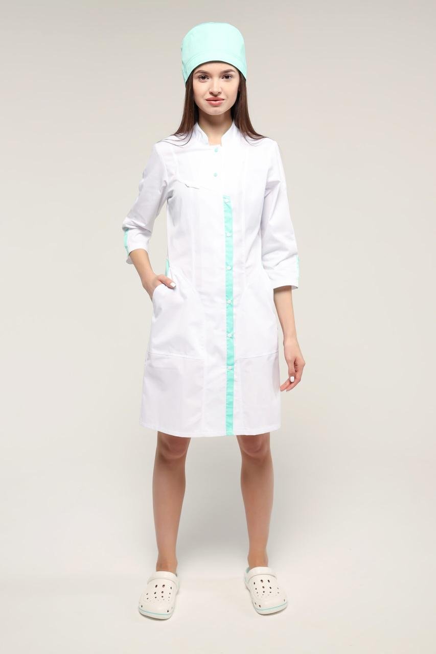 Халат TopLine Вирджиния рукав 3/4 р. 56 Белый/Мятный (11934-01-05-(56)