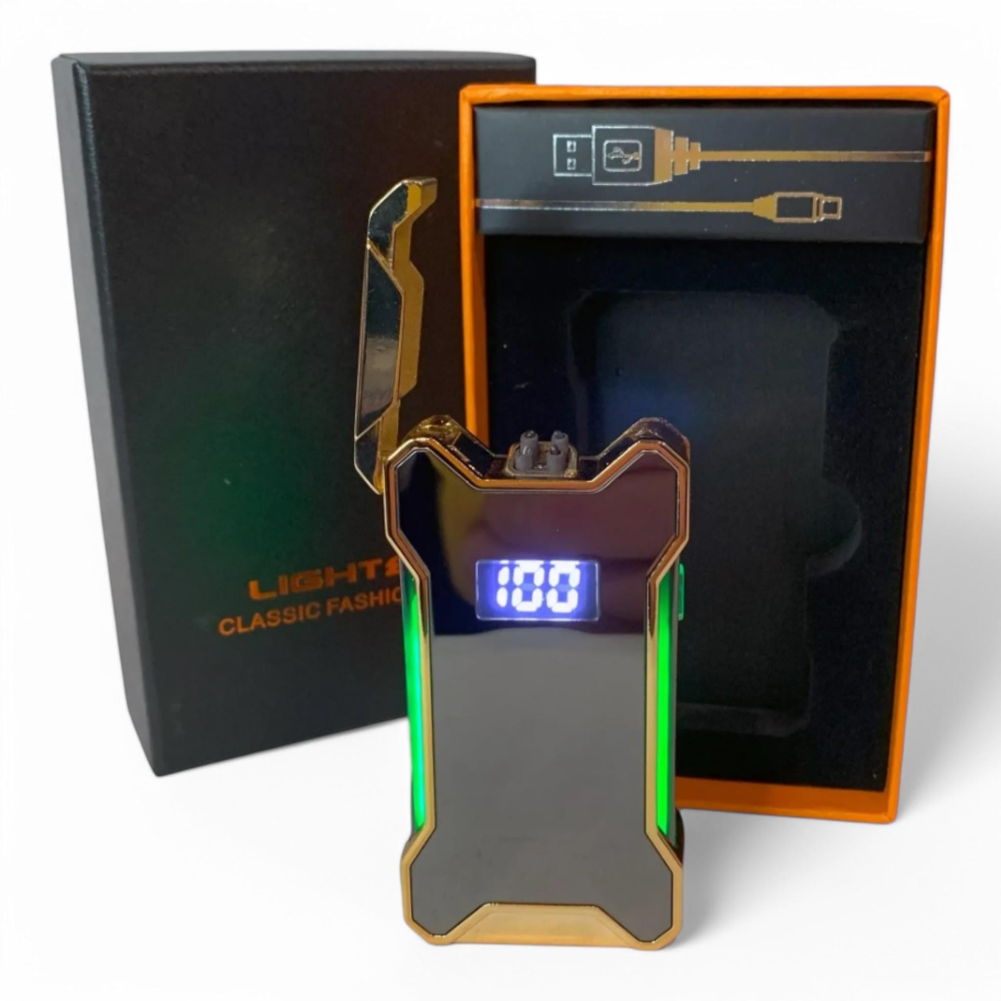 Зажигалка электроимпульсная USB Lighter HL-651 с перекрестной молнией и индикатором заряда Black (25907565)