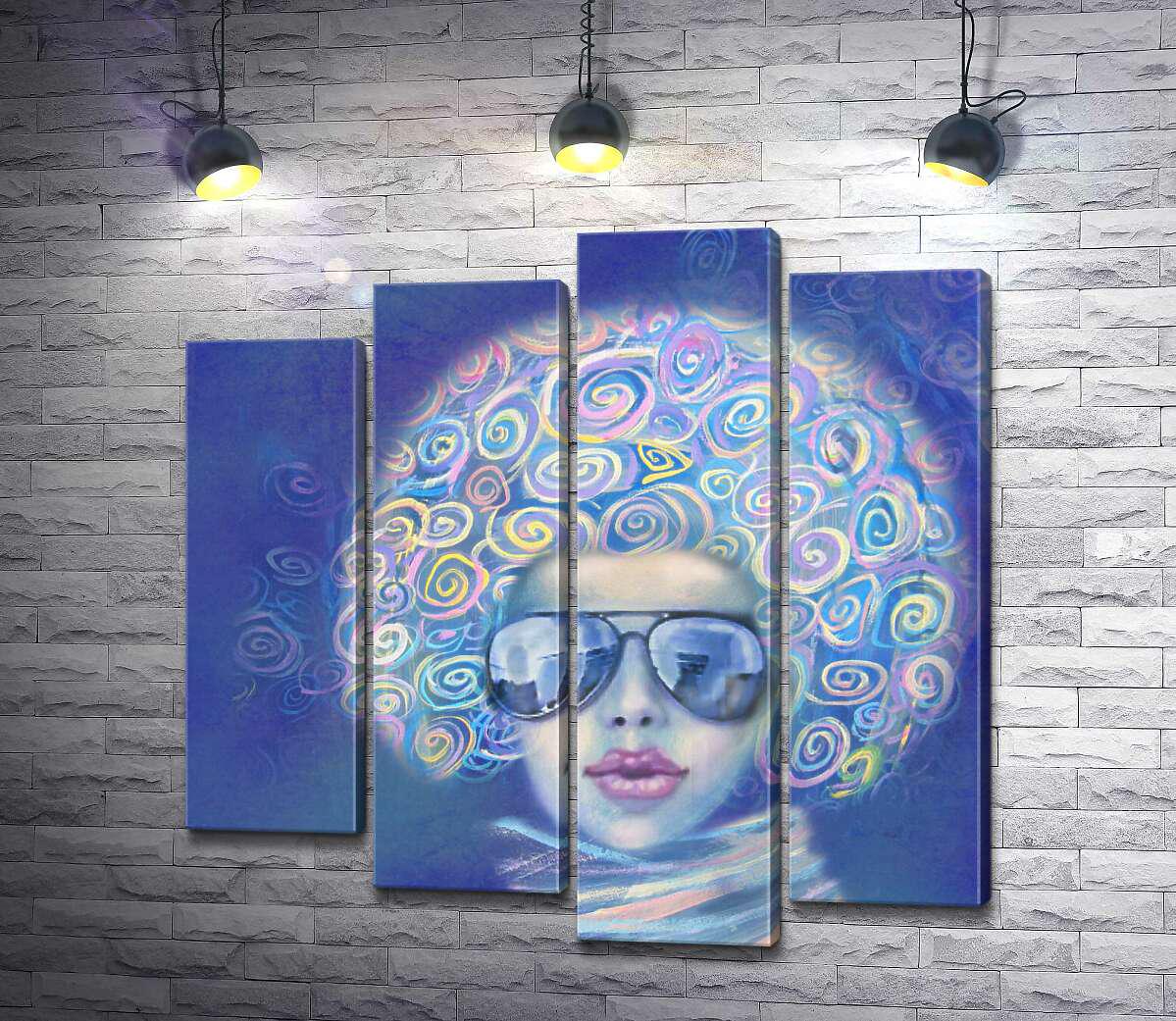 ᐉ Модульная картина ArtPoster Модная девушка в очках с голубыми кудрями ...