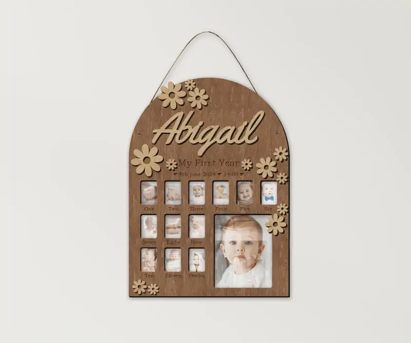 Фотоколаж дерев'яний The Frame Depot для першого року дитини на 13 фотографій Коричневий (first_year_butterfly-2)
