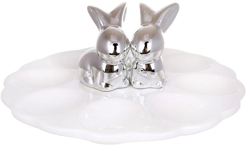 Подставка на 8 яиц Кролики 20 см Серебряный