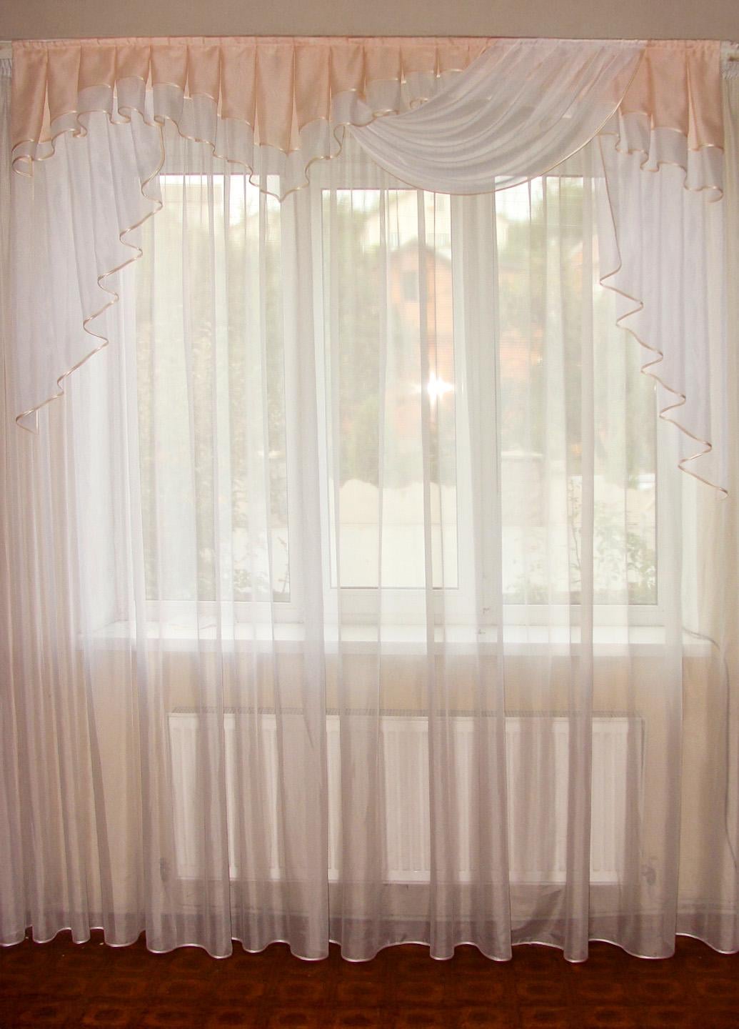 Ламбрекен Firanka Каскад карниз 200 см Песочный с белым (51_1_2м)