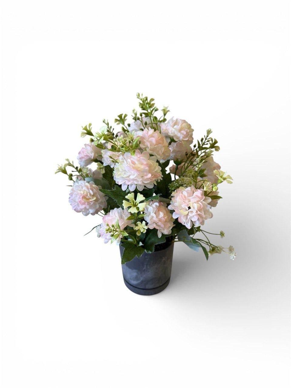 Хризантема искусственная в пластиковом горшке ПЛАСТМАКС Светло-розовый (R1204)