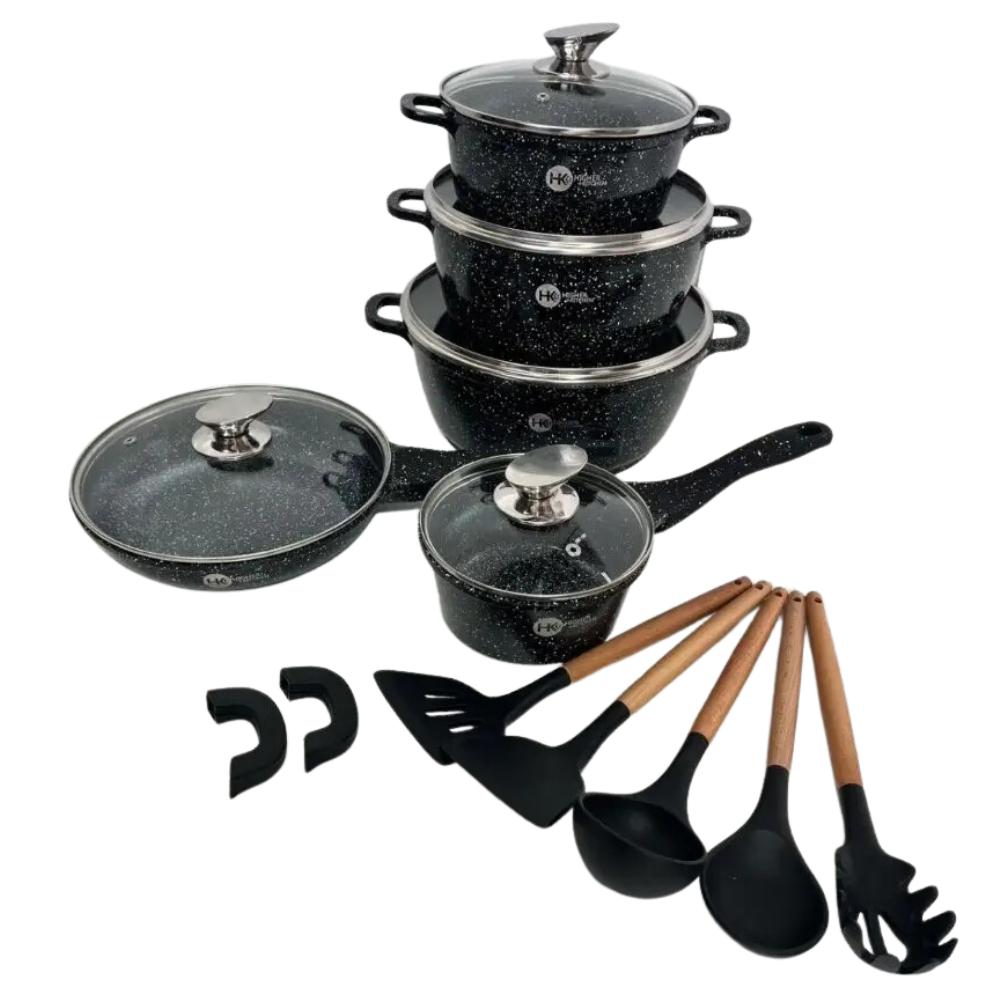 Набор посуды Higher Kitchen НК305 с антипригарным покрытием 17 пр. Черный (120.1546)