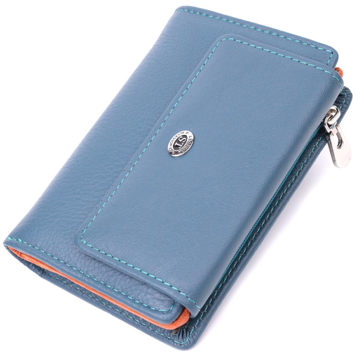 Кошелек женский ST Leather 22504 с яркой внутренней окраской из натуральной кожи Бирюзовый (168-136-22504)