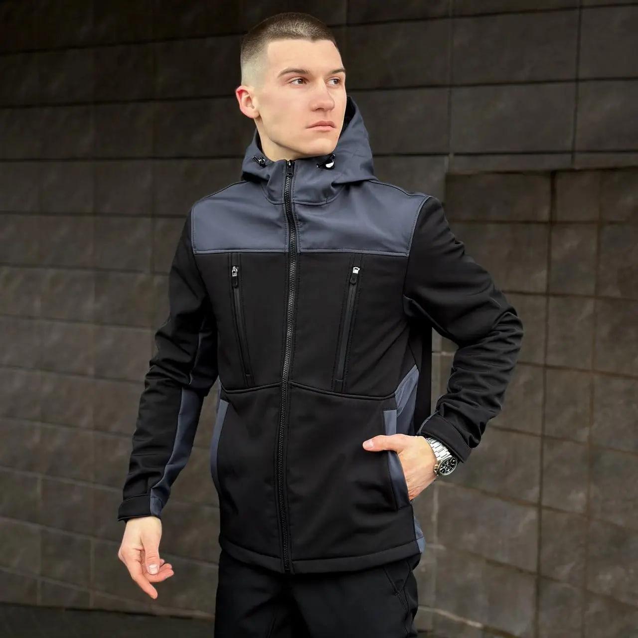 Спортивний костюм чоловічий демісезонний Pobedov Setup soft shell куртка/штани на флісі 3XL Сіро-чорний (26526/5) - фото 3