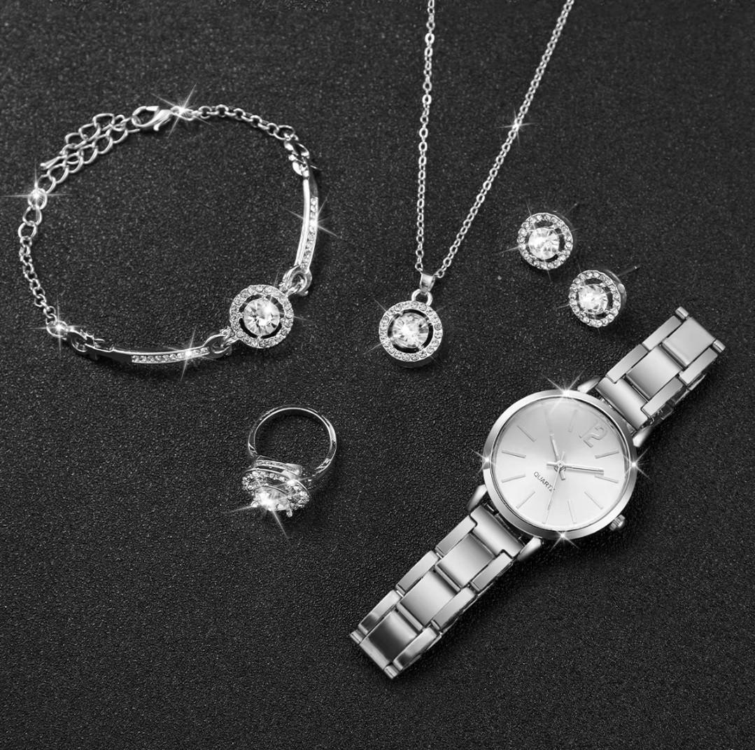 Комплект женских кварцевых наручных часов Женские времена с подвеской/серьгами/кольцом с браслетом (2362285144) - фото 2