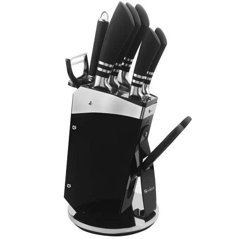 Набір ножів кухонних Unique UN-1835 нержавіюча сталь з підставкою 9 пр. Black (23793640)