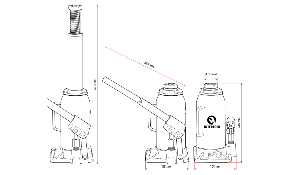 Домкрат столбик Intertool GT0025 одноштоковый 10 т (12978962) - фото 5