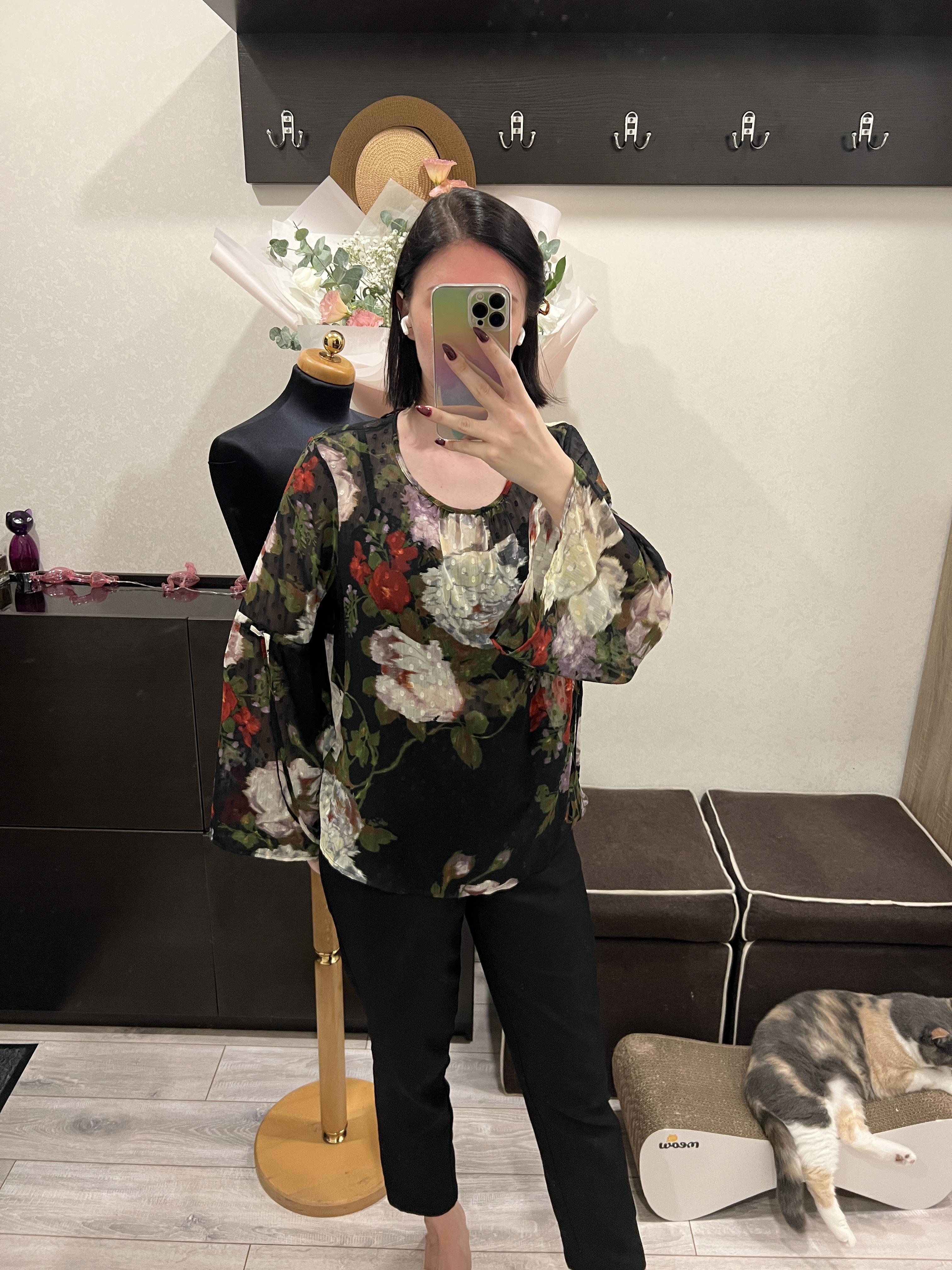 Блуза M&S напівпрозора з квітами L Чорний - фото 6 Блуза M&S напівпрозора з квітами L Чорний - фото 6