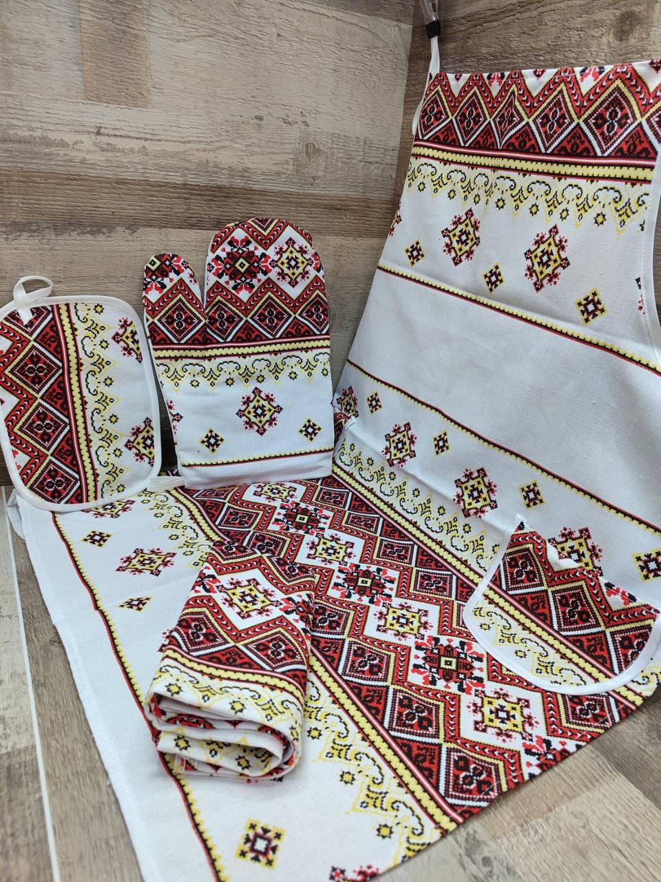 Фартук женский кухонный набор 3в1 55х73 см Белый с красным (П4К-fartuh0009) Фартук женский кухонный набор 3в1 55х73 см Белый с красным (П4К-fartuh0009)