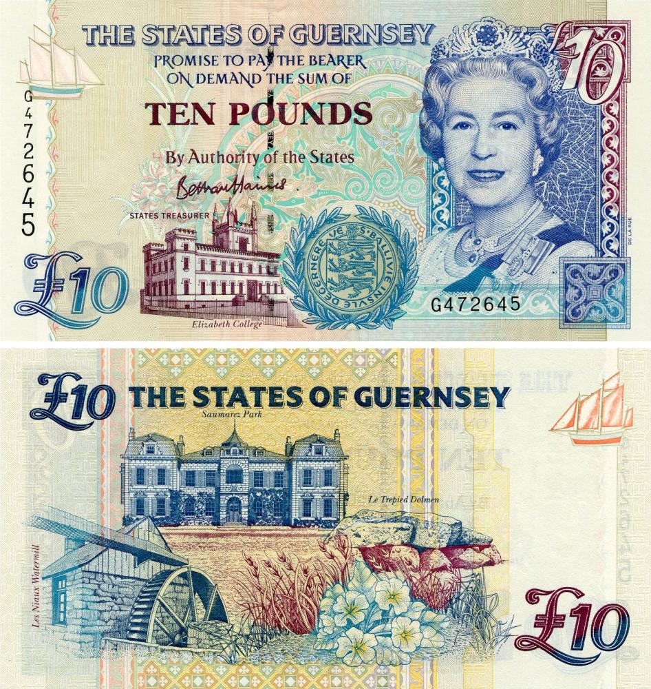 Коллекционная банкнота Гернси 10 фунтов 2021 UNC P57d (Б17987)