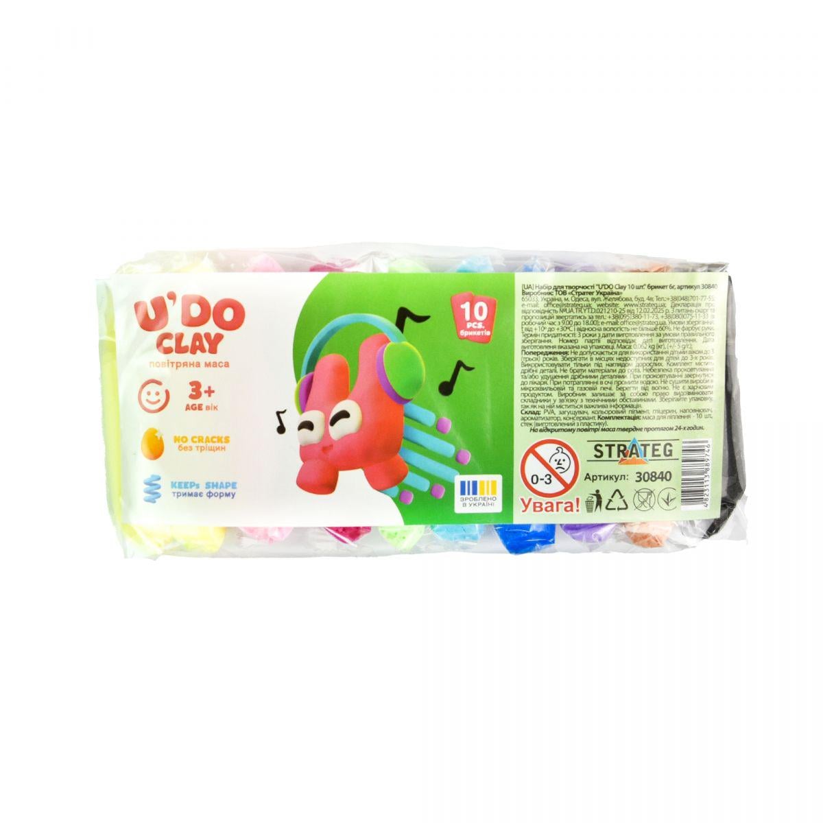 Набор для творчества Strateg воздушный пластилин UʼDO Clay 10 цветов (260938)